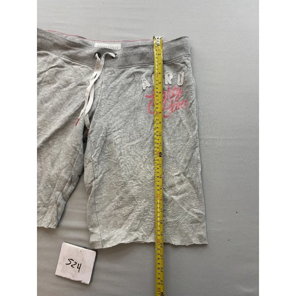 Aeropostale Womens Gray Fleece Sweat Shorts Pink Logo Drawstring Large